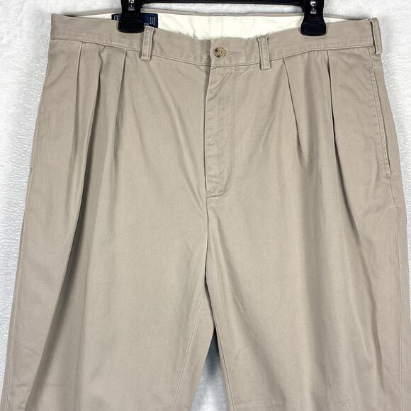 VTG Polo Ralph Lauren Andrew Pleated Pants Trousers Mens 38x34 Khaki Tan Preppy - Picture 1 of 10